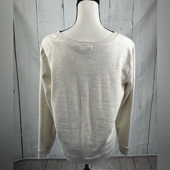 Gap Women’s Fleece Sweatshirt Oatmeal with Metallic Logo - Picture 3 of 5